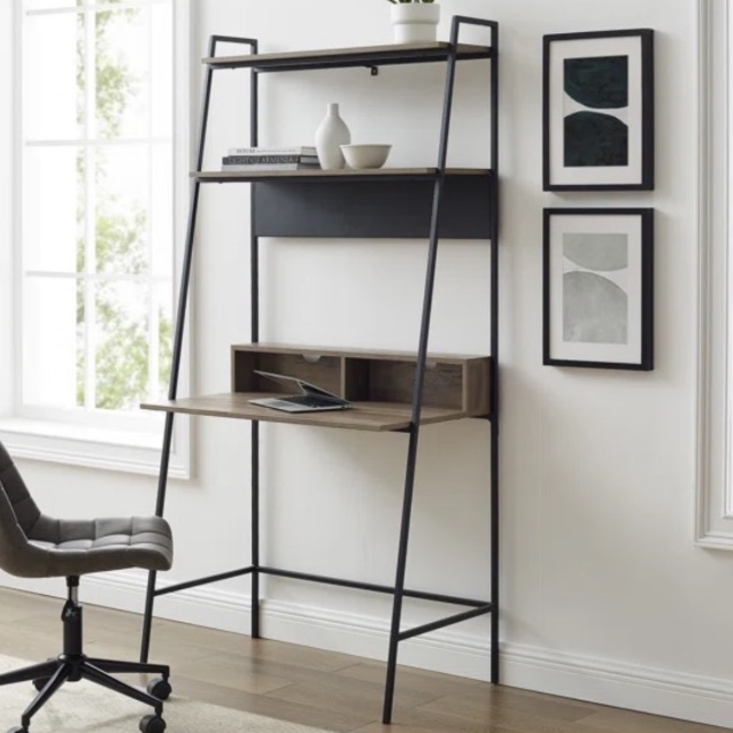 Wayfair Trent Austin Design Grey Ladder Shelf Desk - image-3