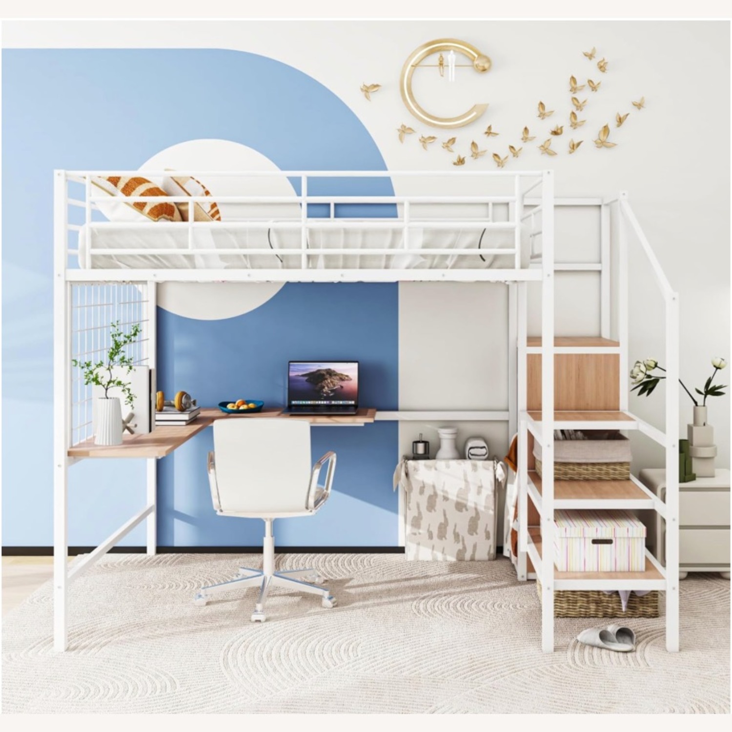 White Loft Full Bed Frame W/Storage - image-1