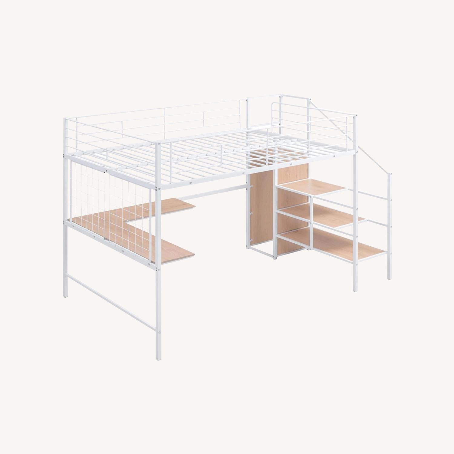 White Loft Full Bed Frame W/Storage - image-0