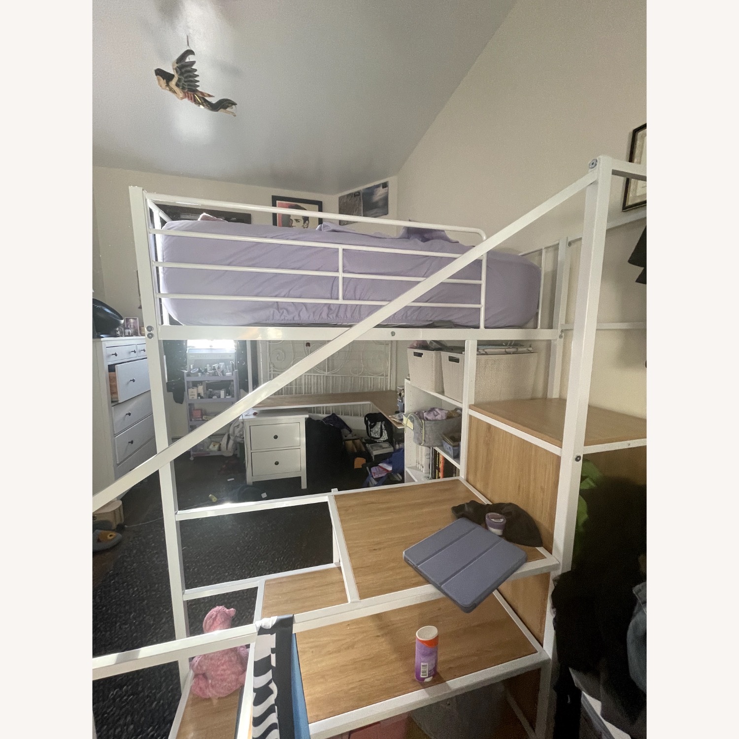 White Loft Full Bed Frame W/Storage - image-2