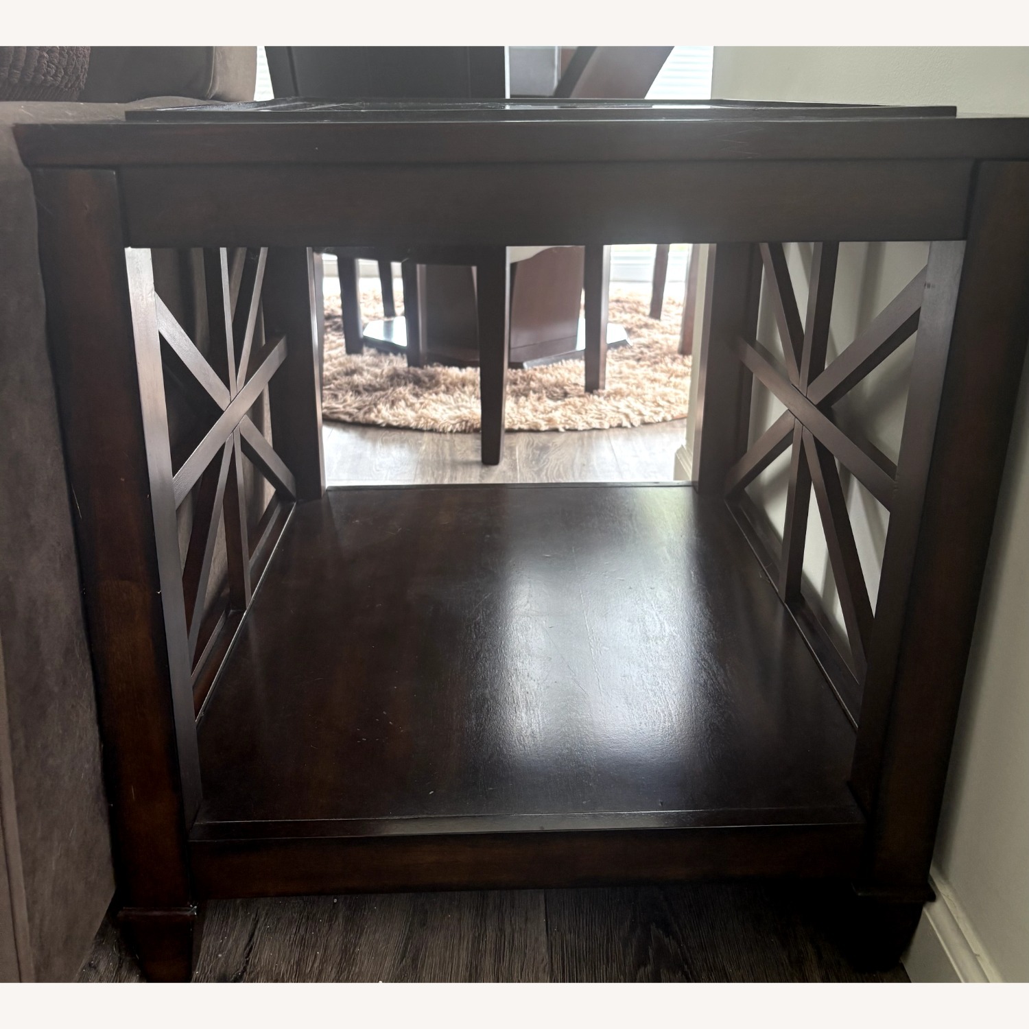 Set of 2 Dark Wood Glass Top End Tables  - image-1
