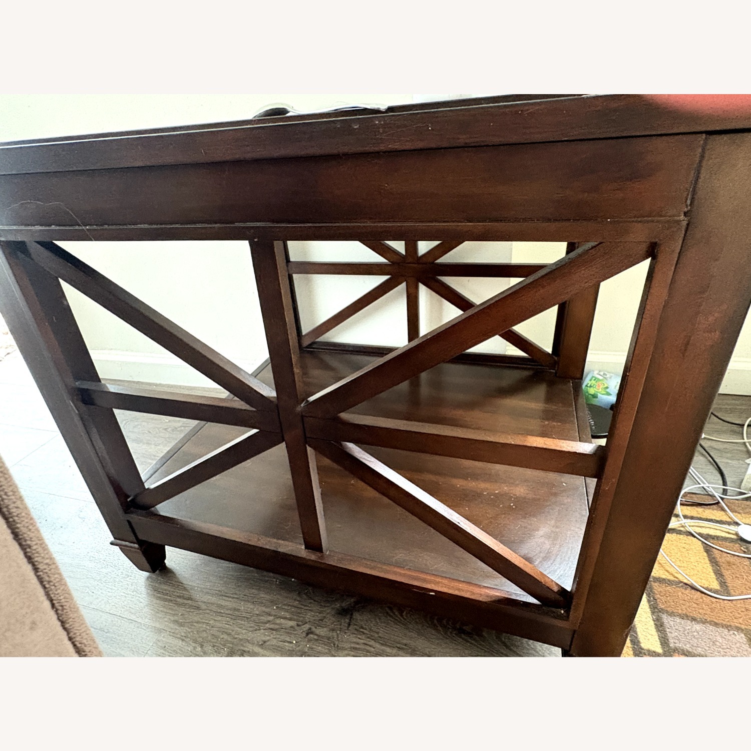 Set of 2 Dark Wood Glass Top End Tables  - image-3