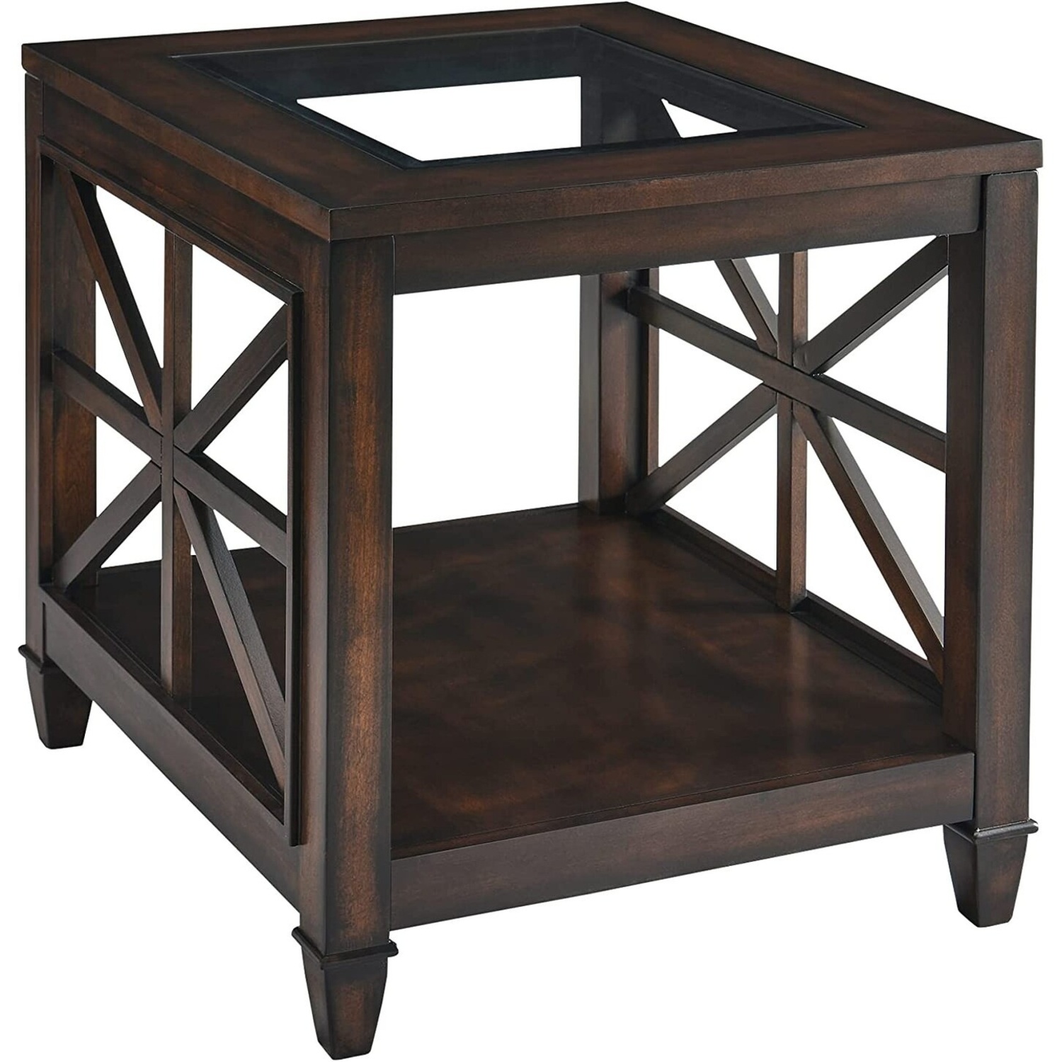 Set of 2 Dark Wood Glass Top End Tables  - image-4