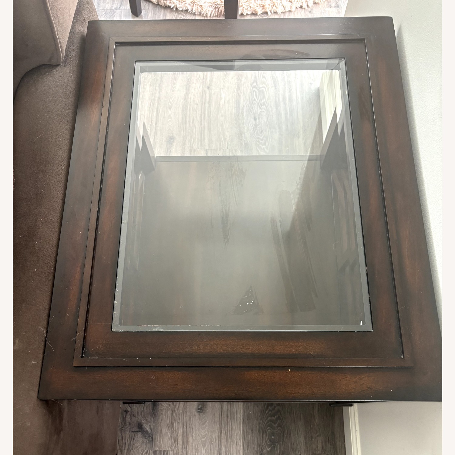 Set of 2 Dark Wood Glass Top End Tables  - image-2