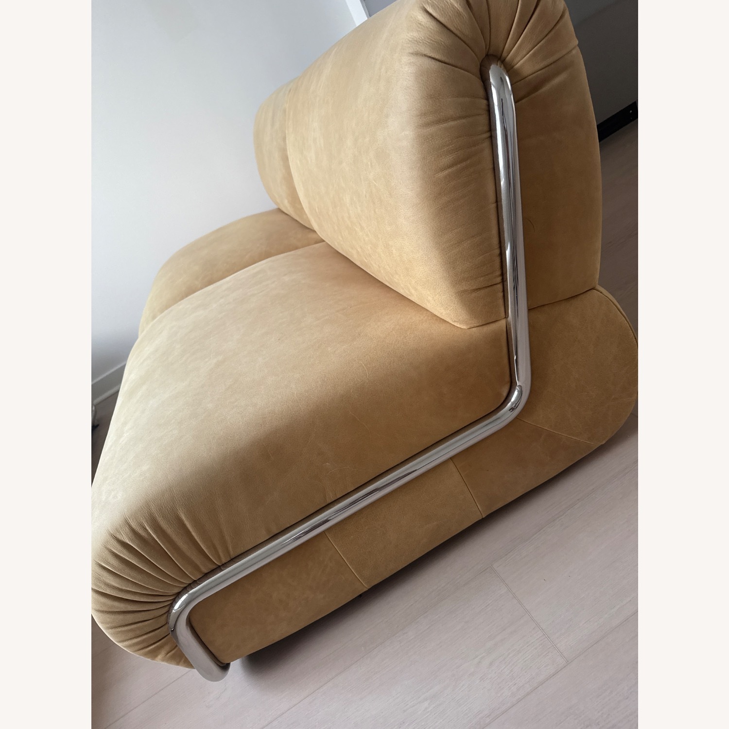 CB2 Hada Armless Beige Leather Lounge Chair - image-5