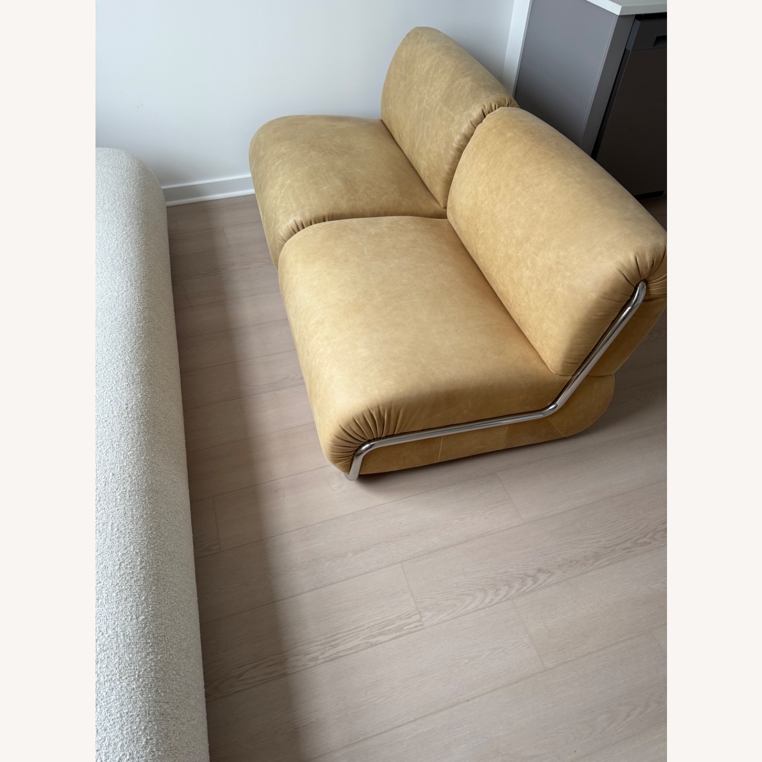 CB2 Hada Armless Beige Leather Lounge Chair - image-1