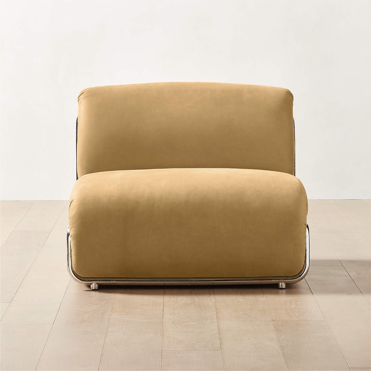 CB2 Hada Armless Beige Leather Lounge Chair - image-2