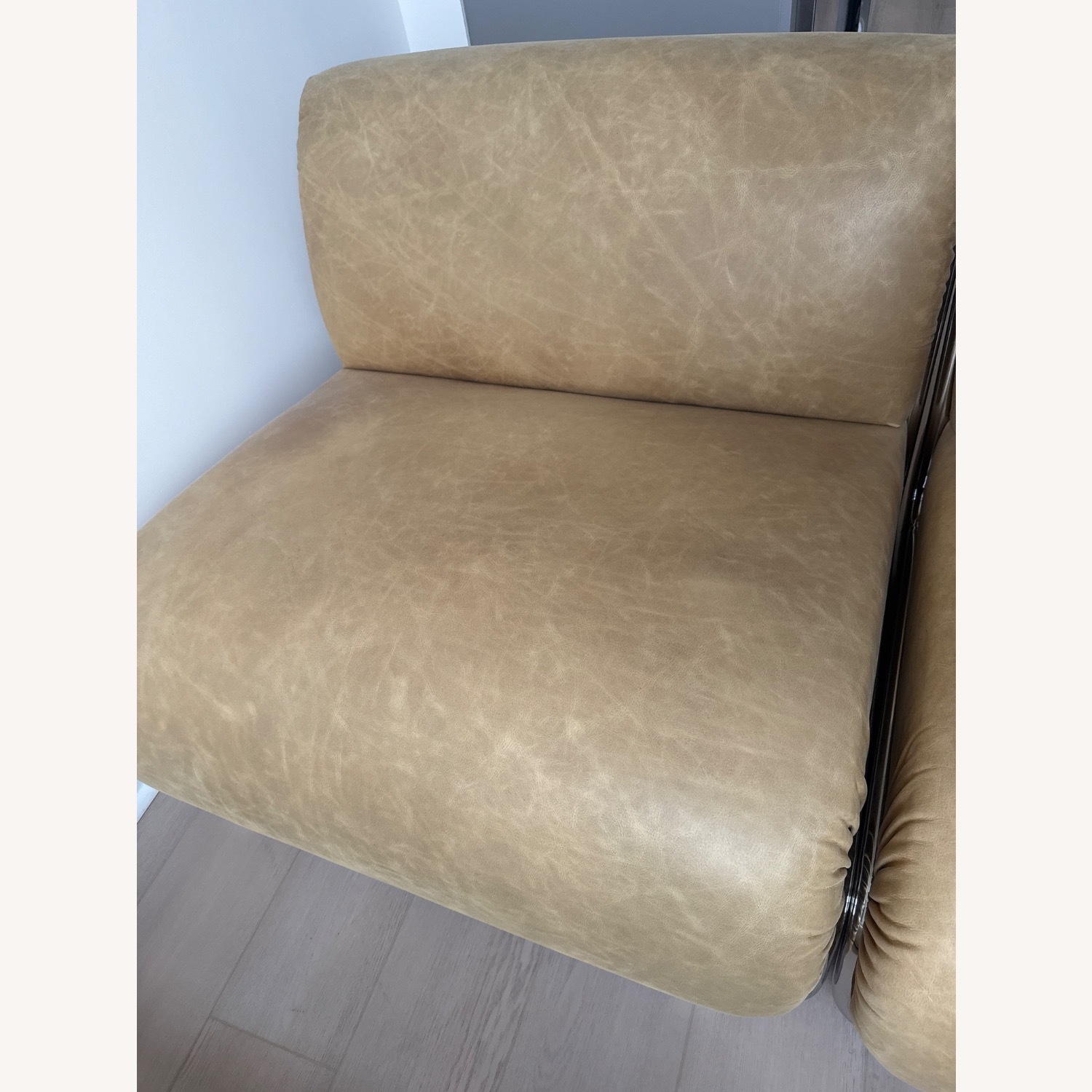 CB2 Hada Armless Beige Leather Lounge Chair - image-4