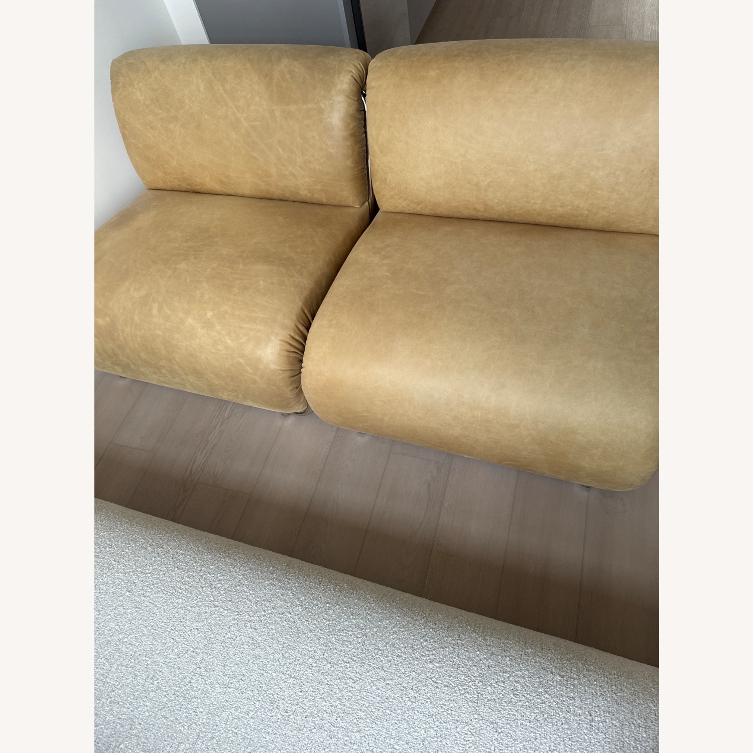 CB2 Hada Armless Beige Leather Lounge Chair - image-8