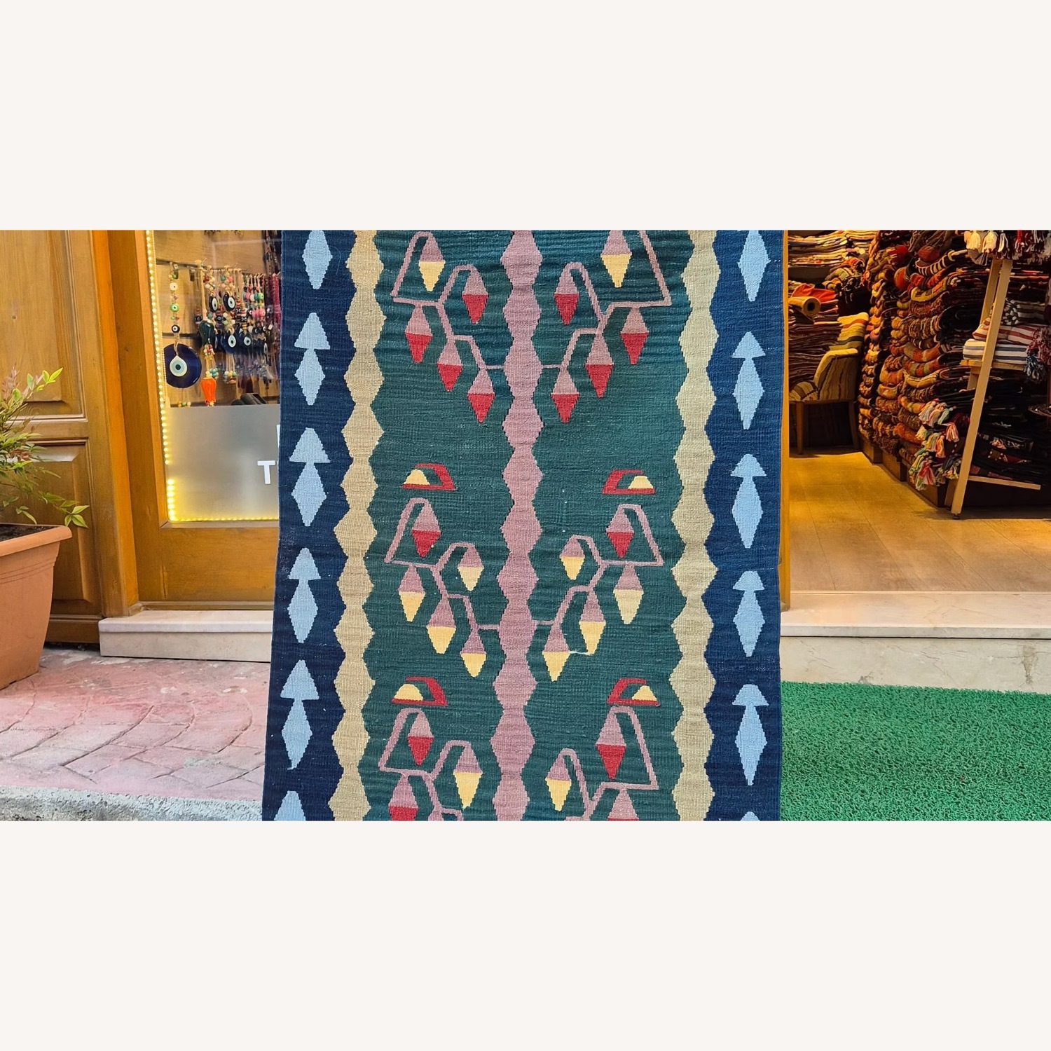 Contemporary Oushak Floral Flat-Weave Runner - image-3