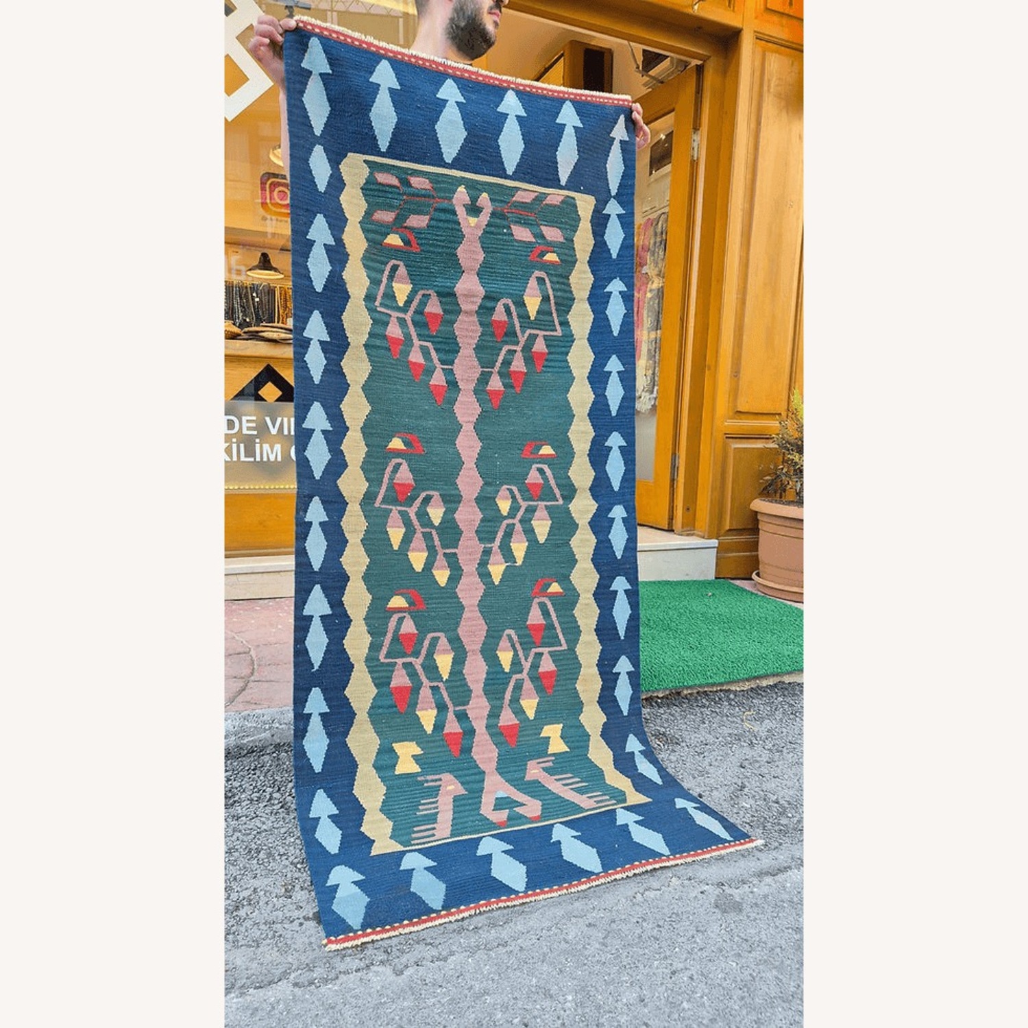 Contemporary Oushak Floral Flat-Weave Runner - image-2