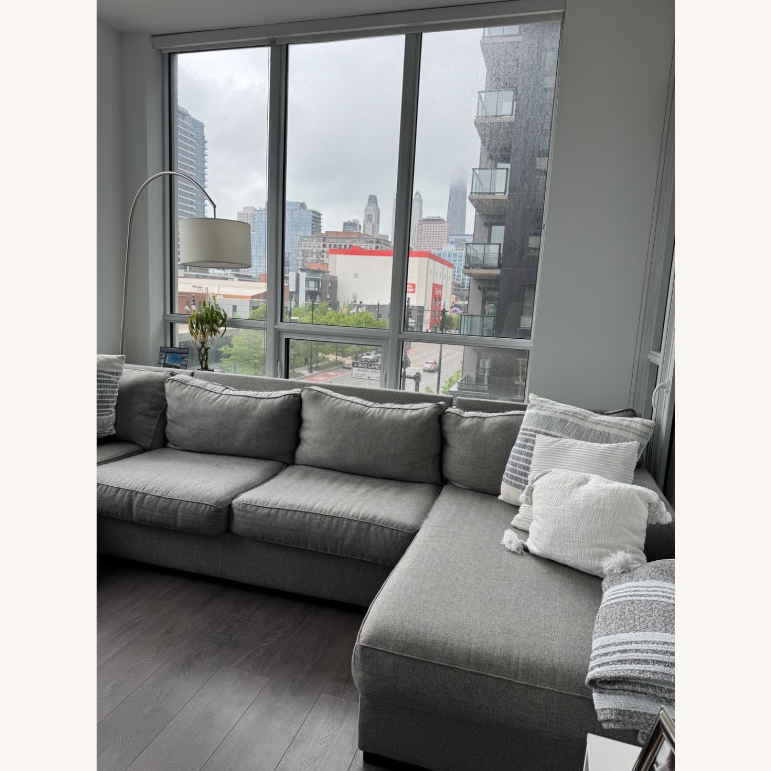 4pcs L Sectional Bed Sofa (Gray) - image-1