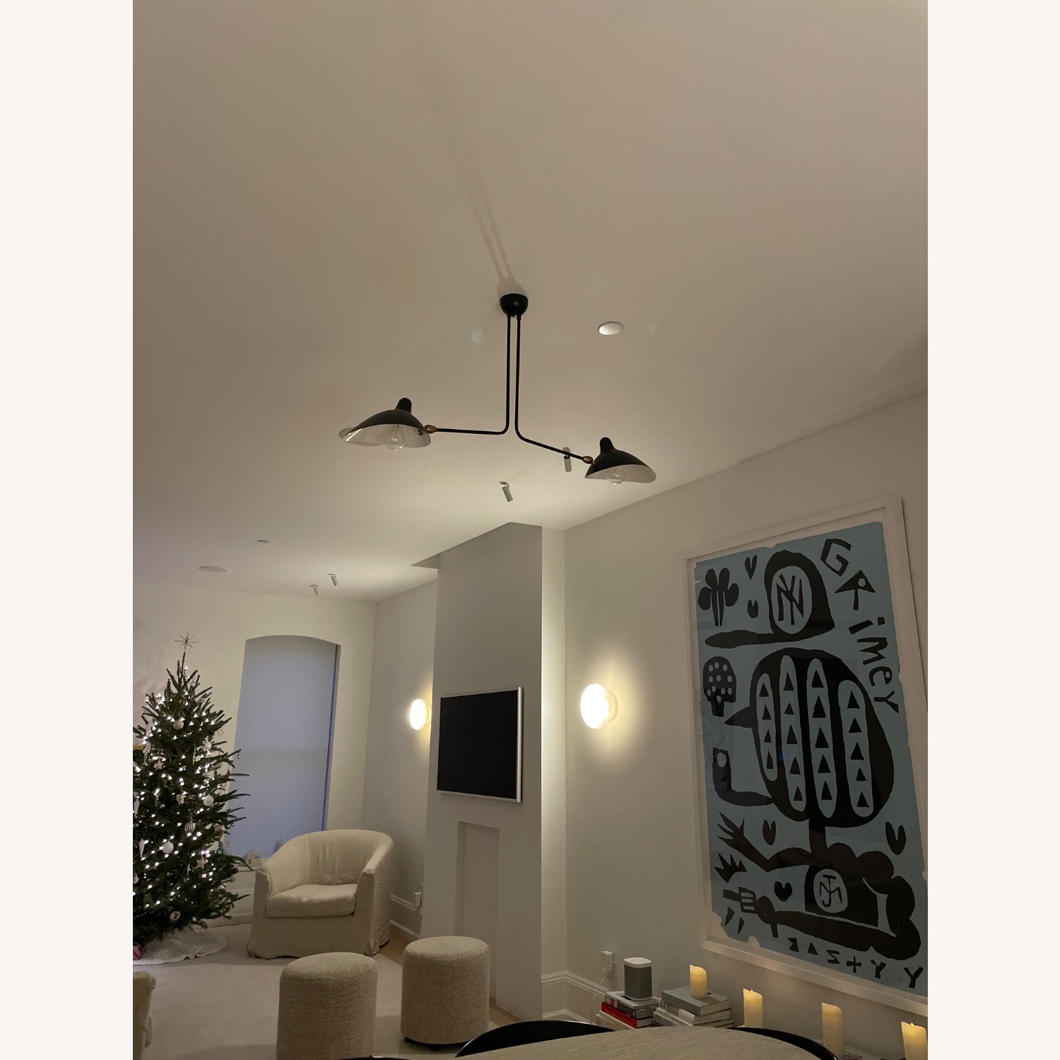 Serge Mouille Two Arm Black Ceiling Light E12 - image-1