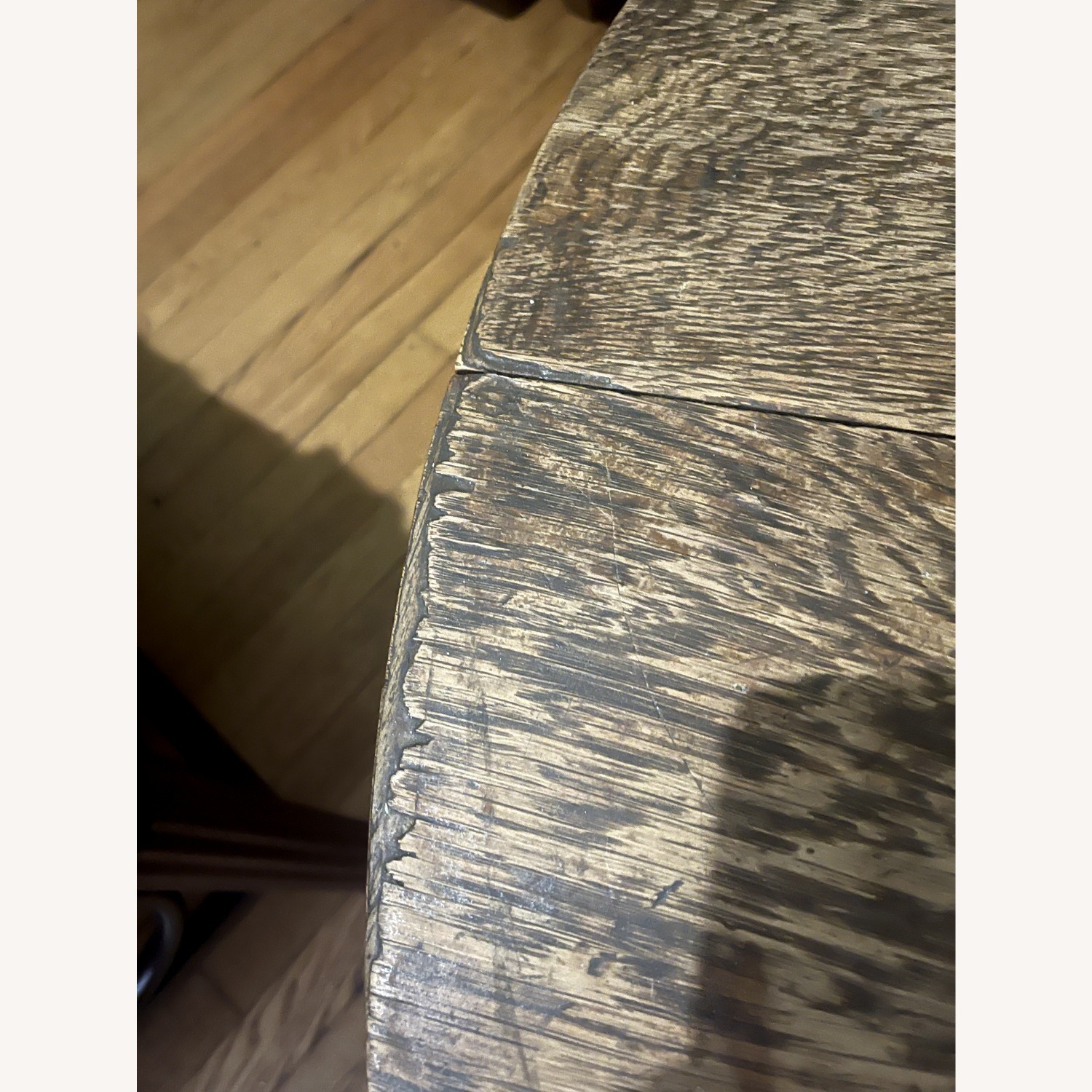 Antique Oak Veneer Round Coffee Table on Wheels - image-2