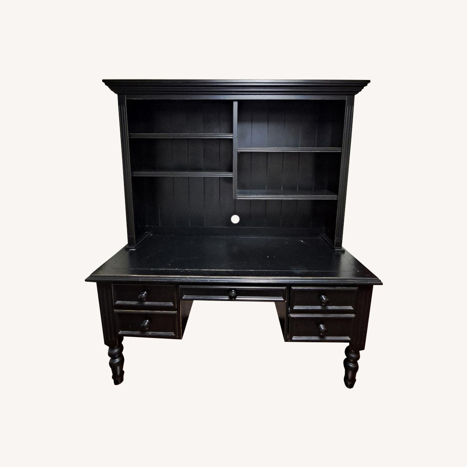 Large Black Desk with Bookshelf - image-0