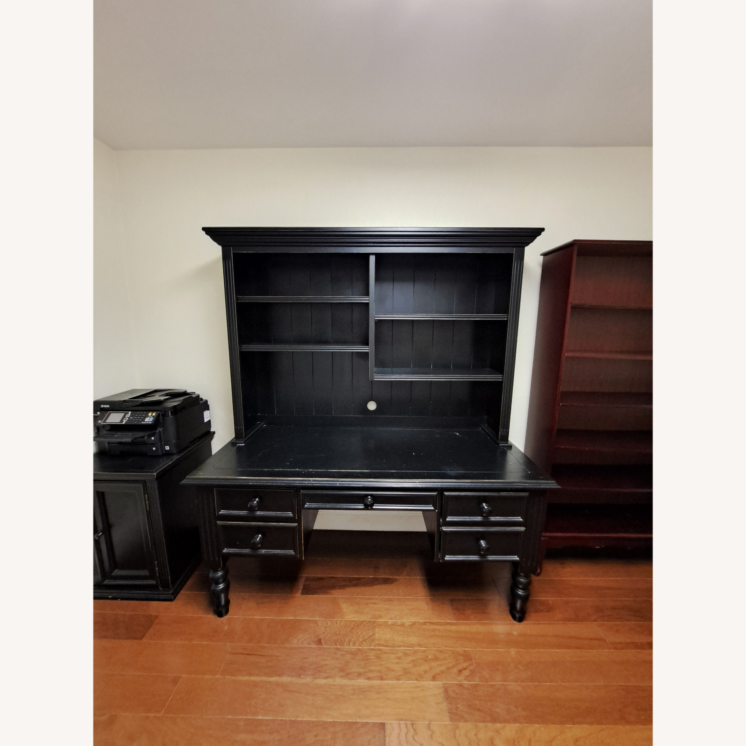 Large Black Desk with Bookshelf - image-1
