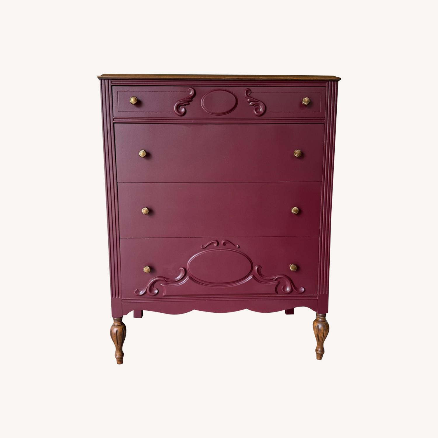 Painted Wine Red Antique Tallboy - image-0