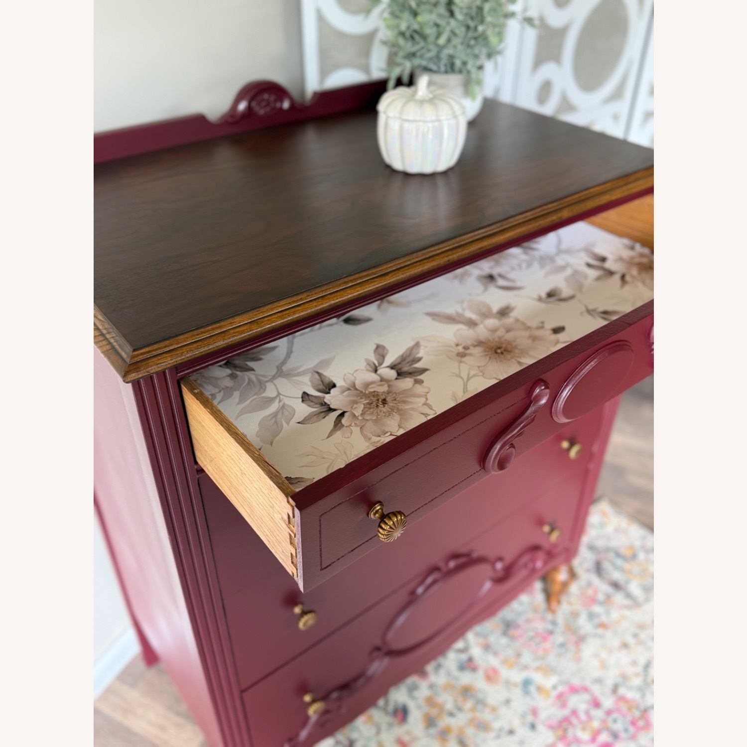 Painted Wine Red Antique Tallboy - image-3