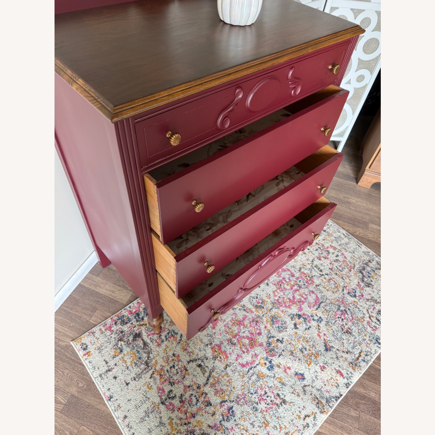 Painted Wine Red Antique Tallboy - image-6