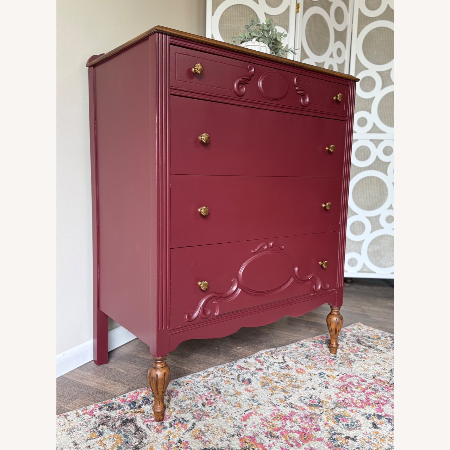 Painted Wine Red Antique Tallboy - image-11