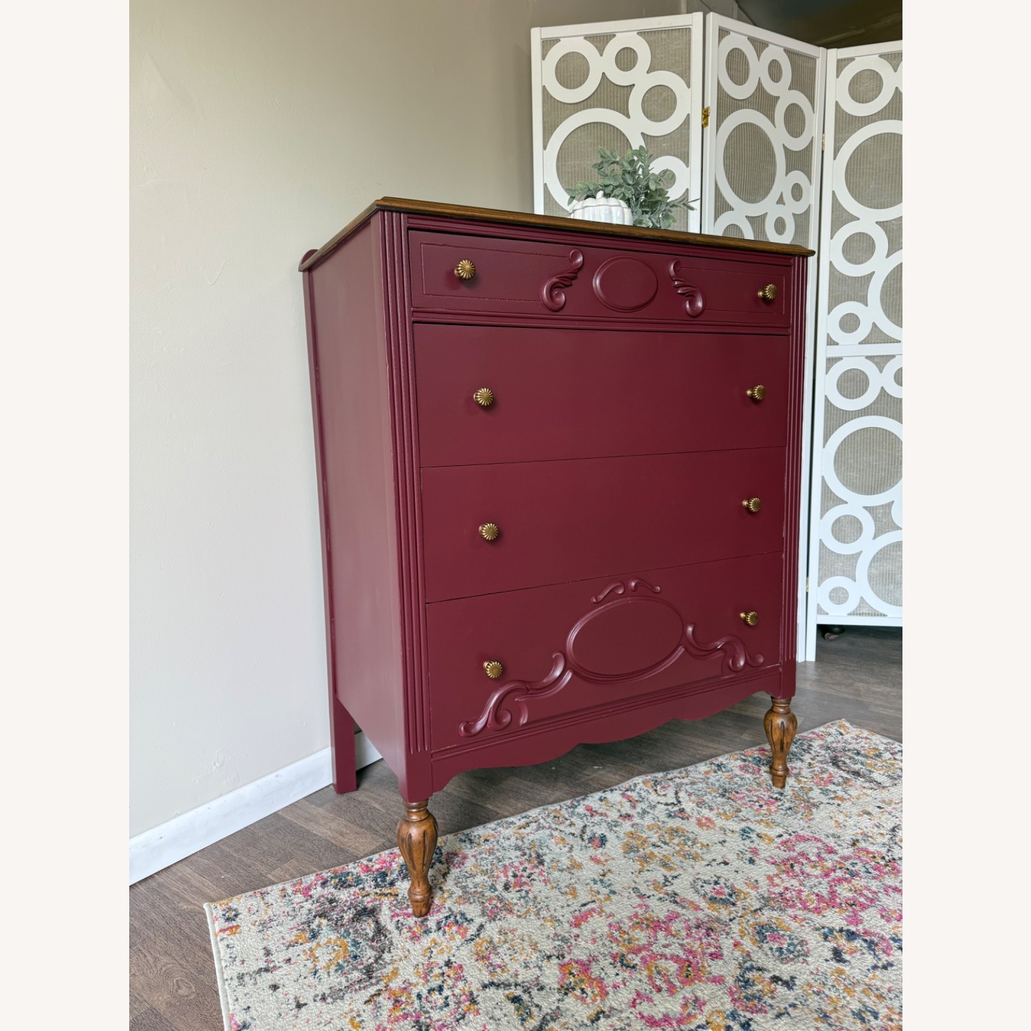 Painted Wine Red Antique Tallboy - image-10