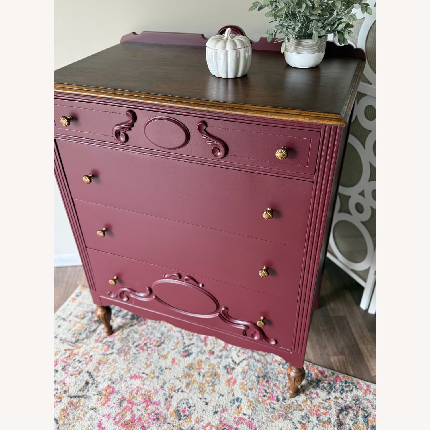 Painted Wine Red Antique Tallboy - image-12