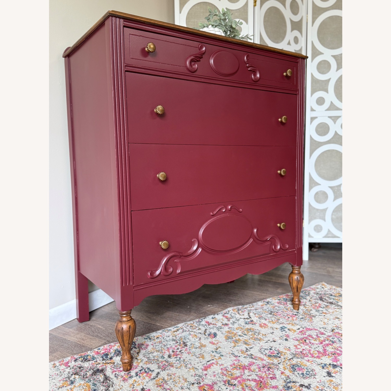 Painted Wine Red Antique Tallboy - image-4