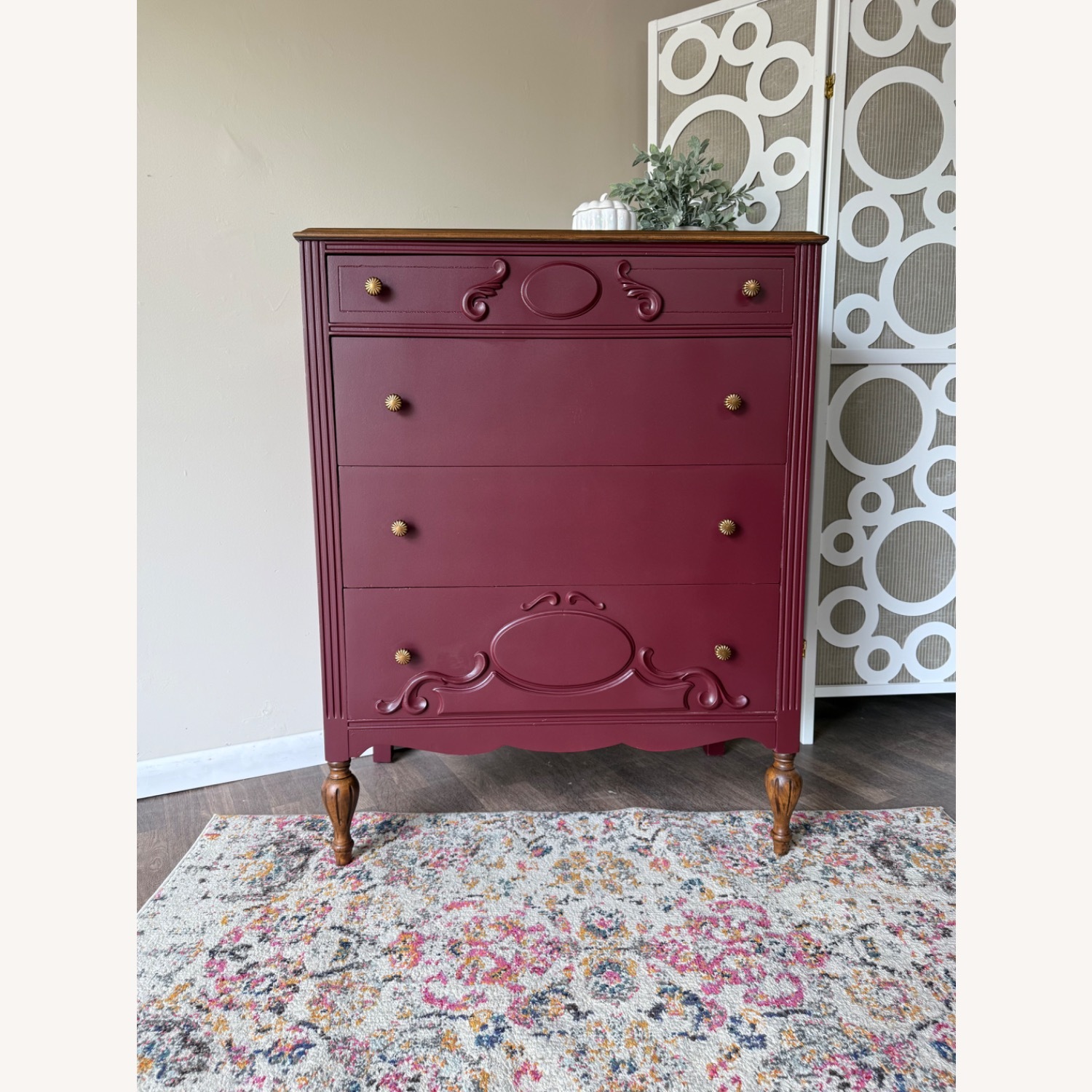 Painted Wine Red Antique Tallboy - image-1