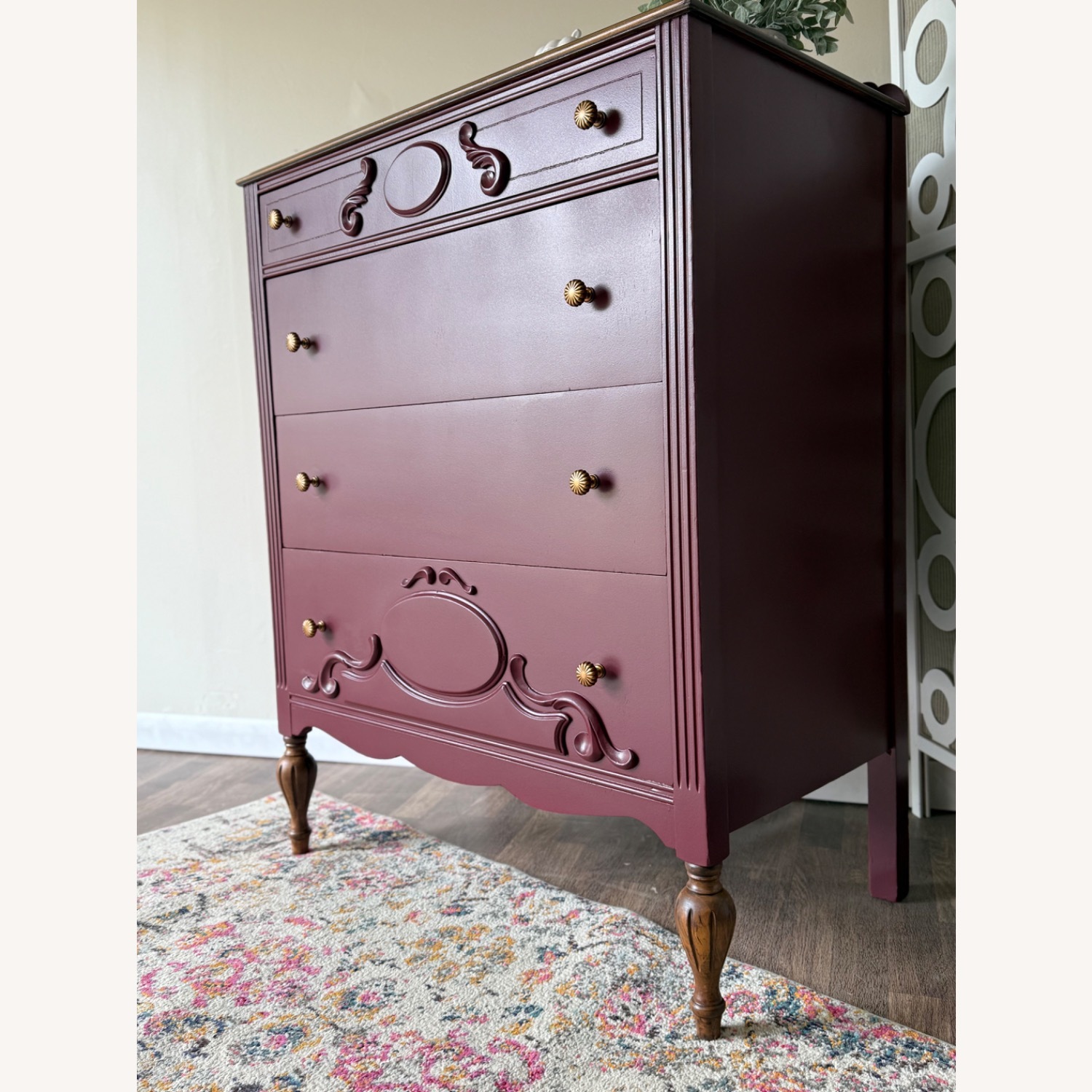 Painted Wine Red Antique Tallboy - image-2