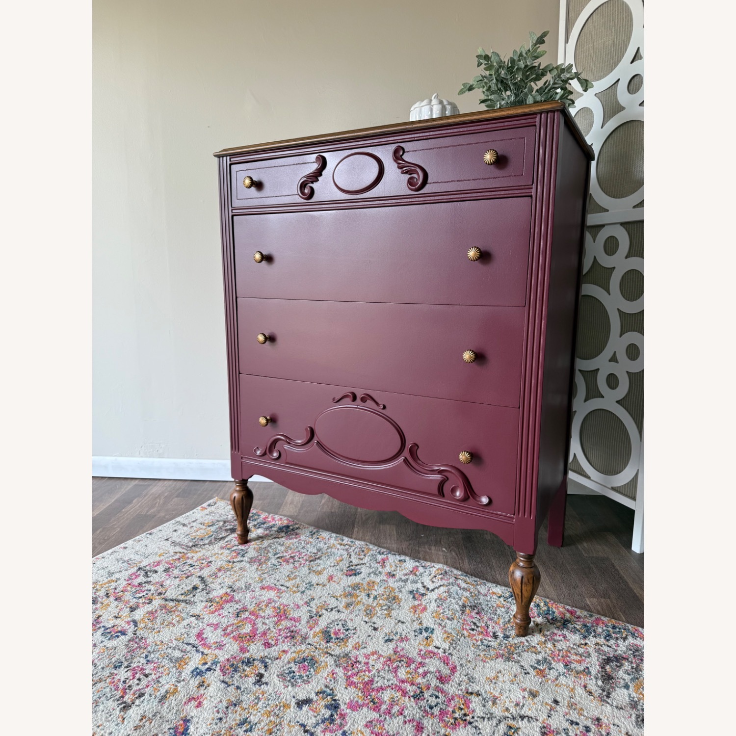 Painted Wine Red Antique Tallboy - image-13