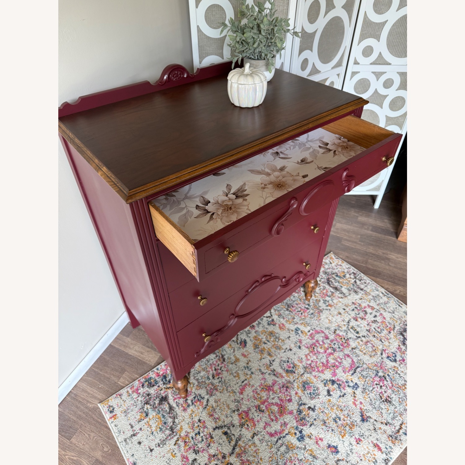 Painted Wine Red Antique Tallboy - image-8