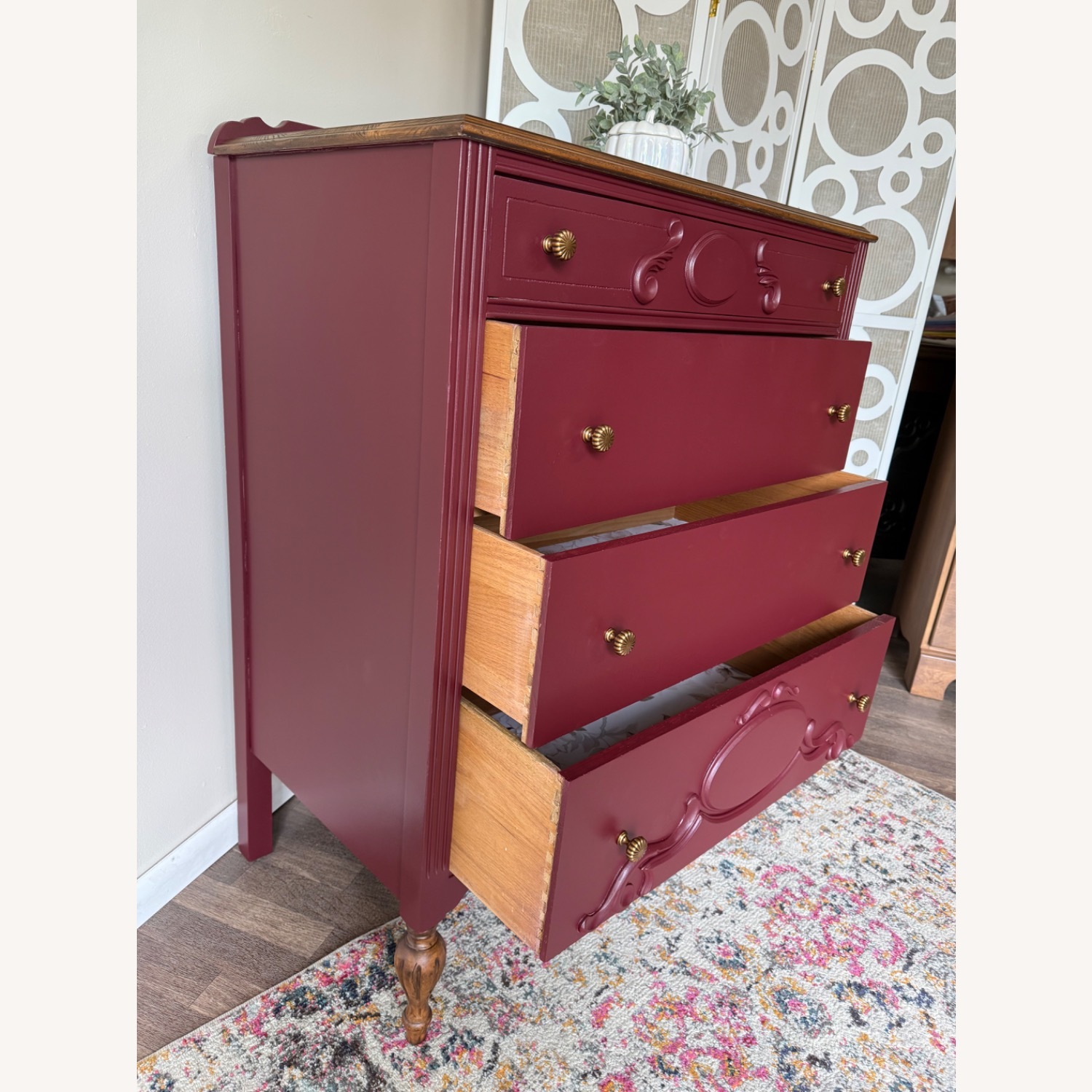 Painted Wine Red Antique Tallboy - image-7