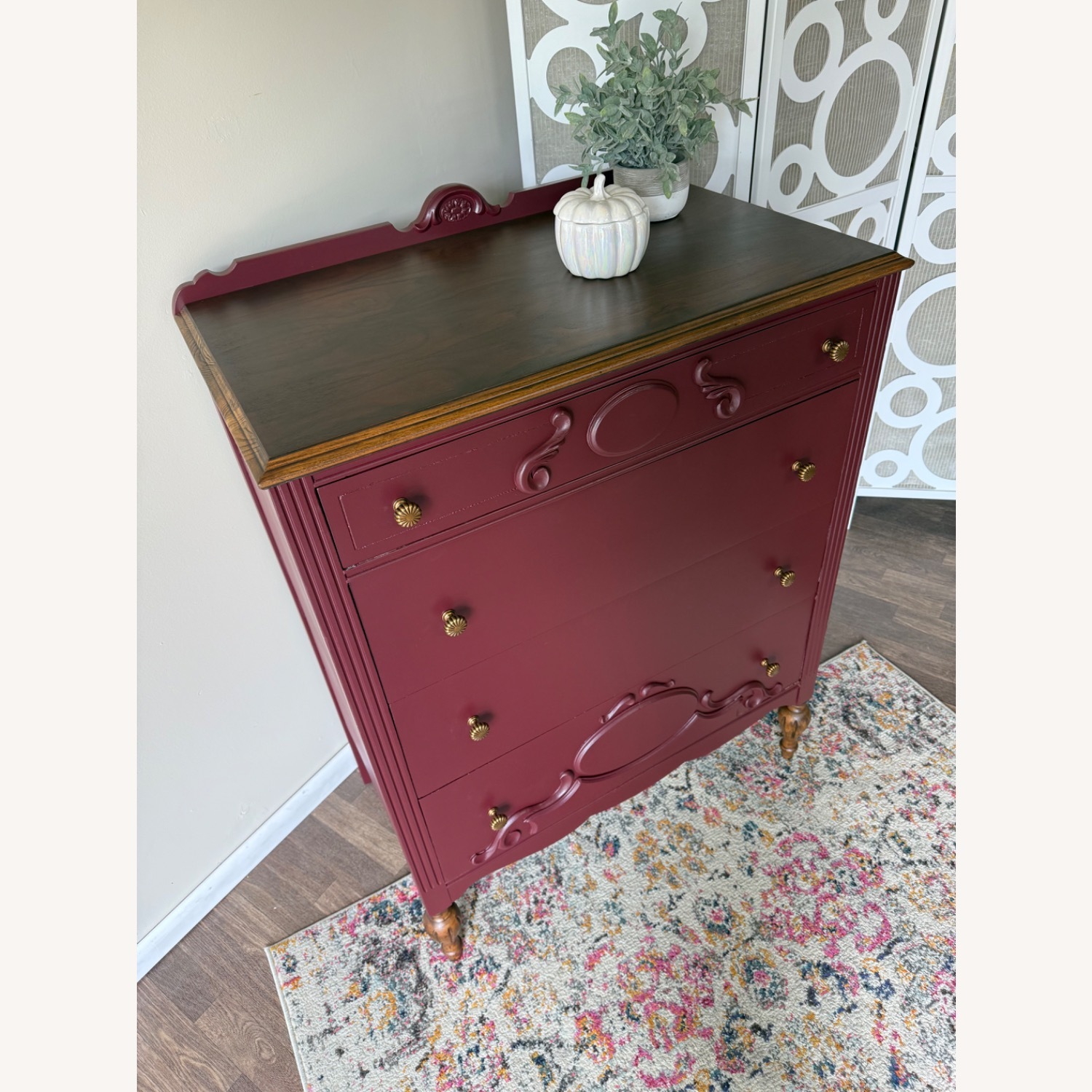 Painted Wine Red Antique Tallboy - image-9
