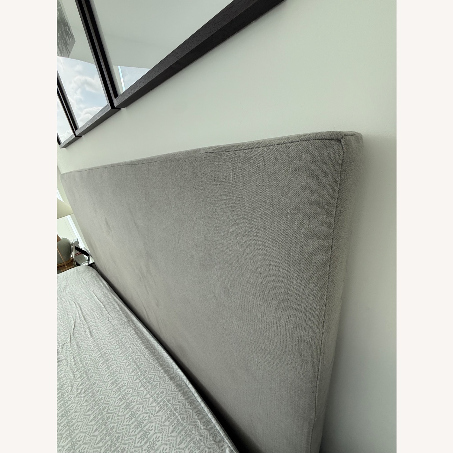 Restoration Hardware King Sized Grey Fabric Headboard - image-4