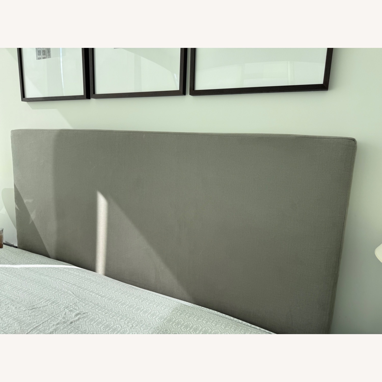 Restoration Hardware King Sized Grey Fabric Headboard - image-1