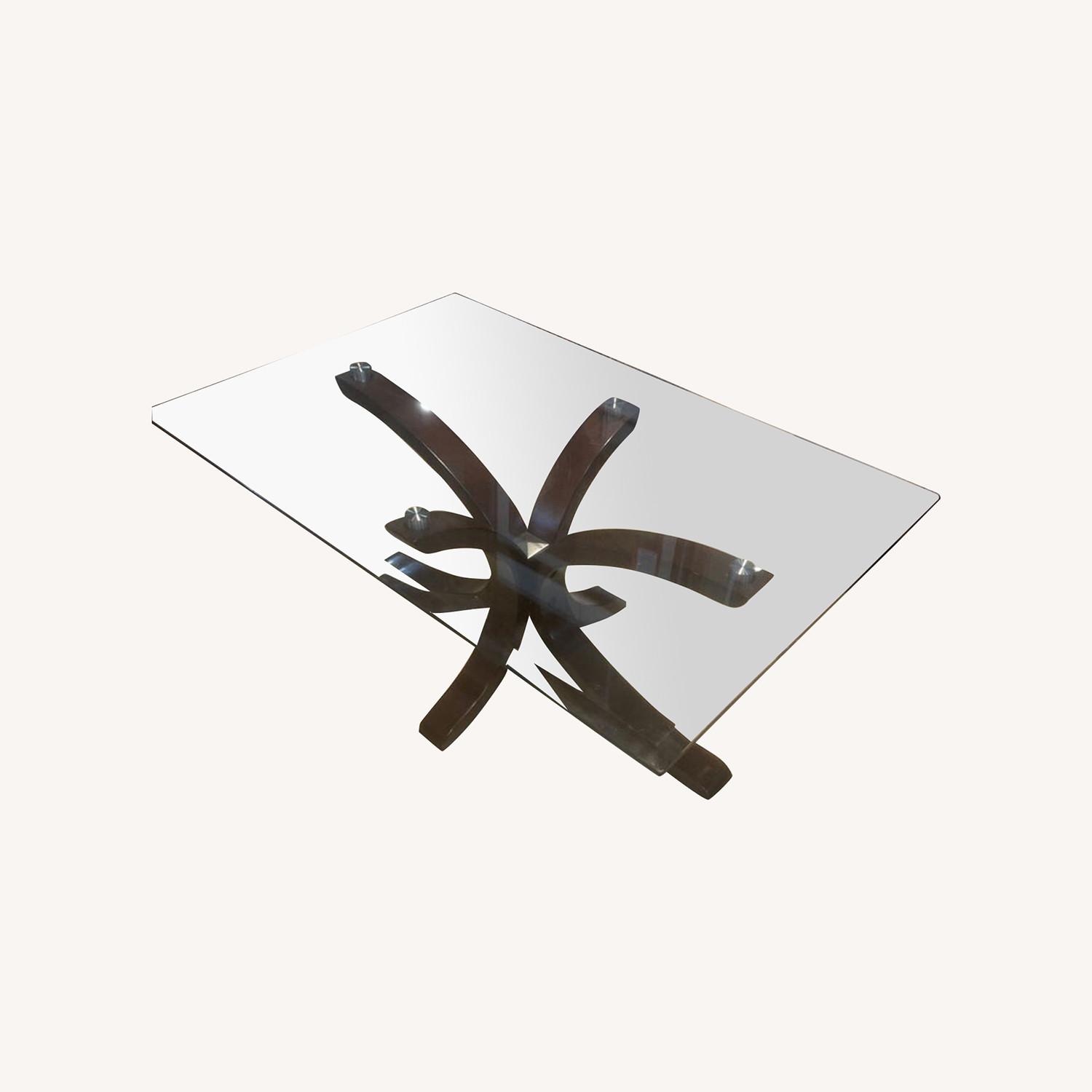 Swayed Wood Base w Glass Top Coffee Table - image-0