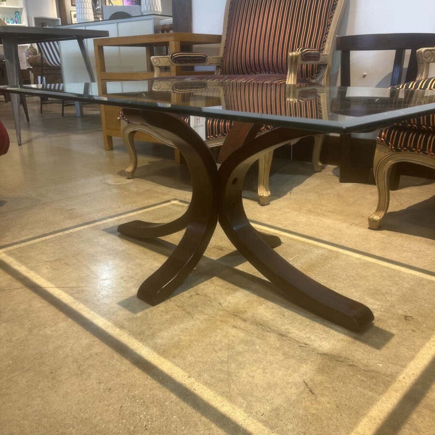 Swayed Wood Base w Glass Top Coffee Table - image-2