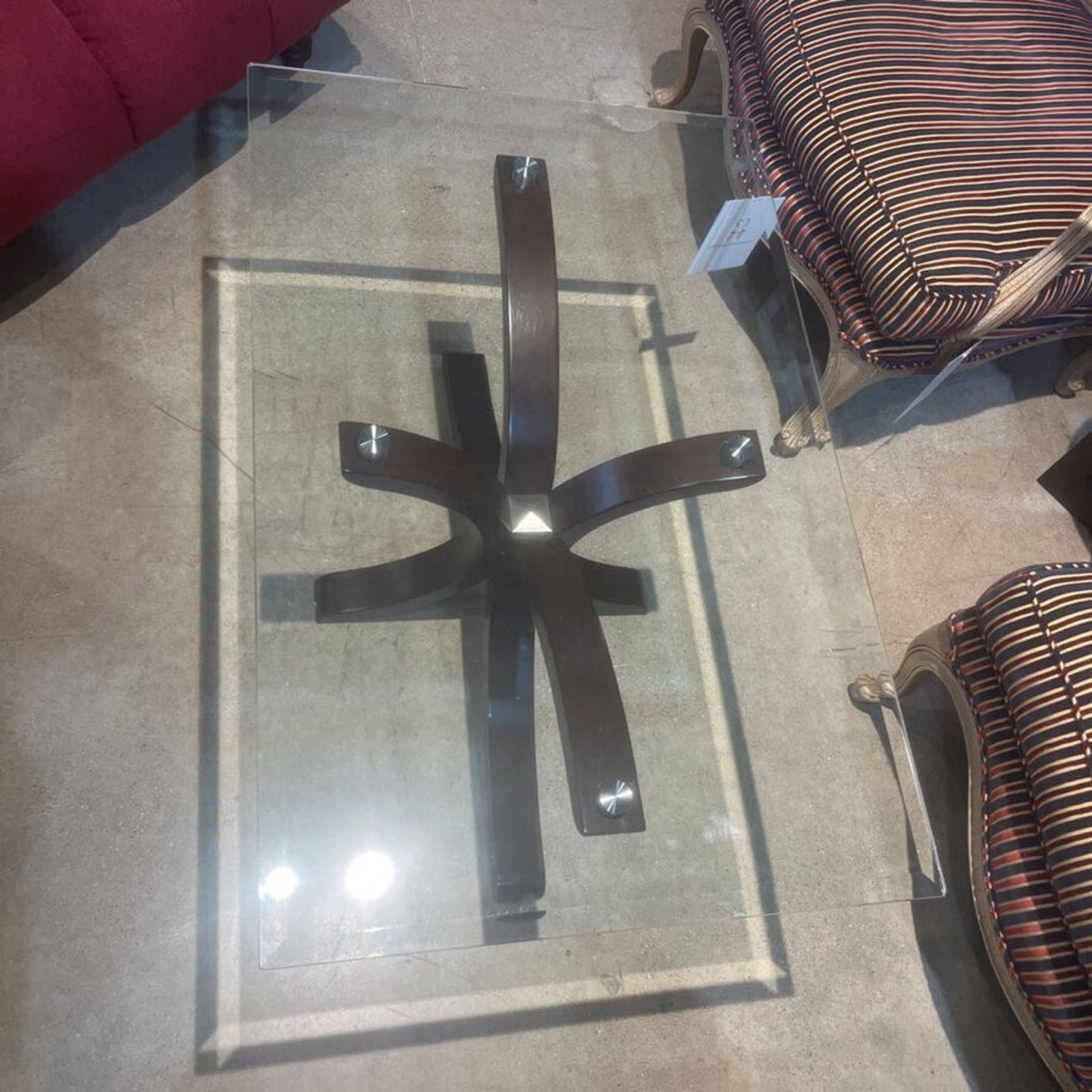 Swayed Wood Base w Glass Top Coffee Table - image-3