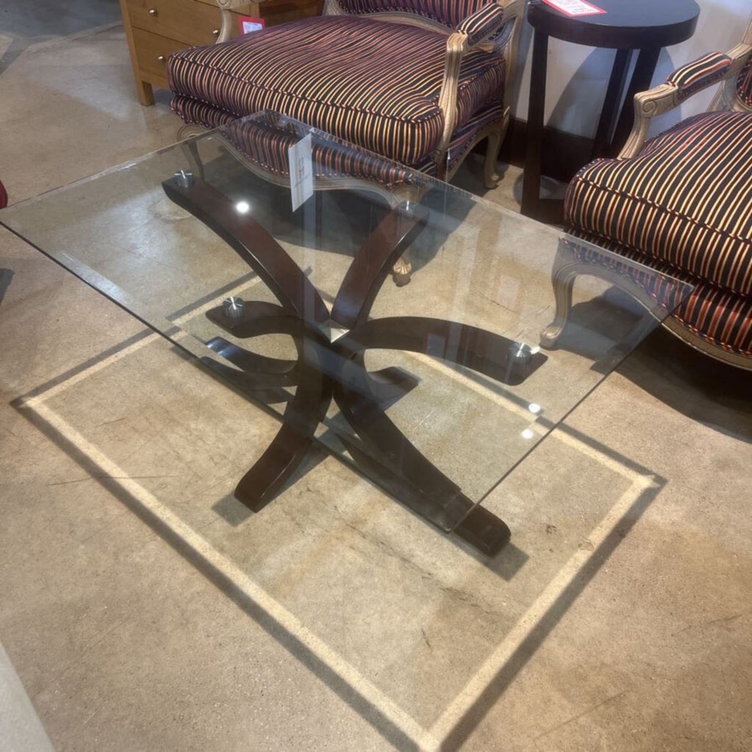 Swayed Wood Base w Glass Top Coffee Table - image-1