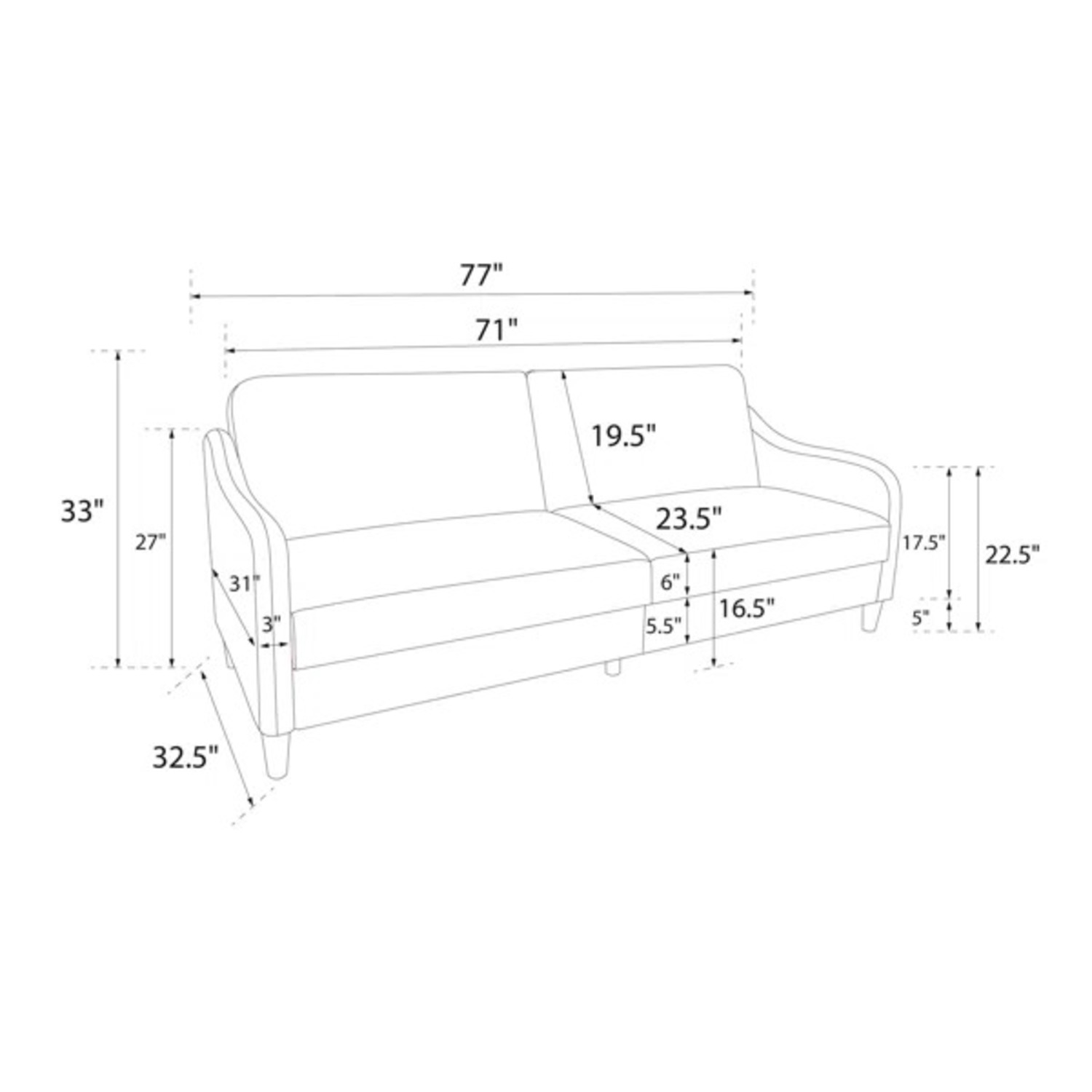Aria 77" Round Arm Convertible Sofa - image-5