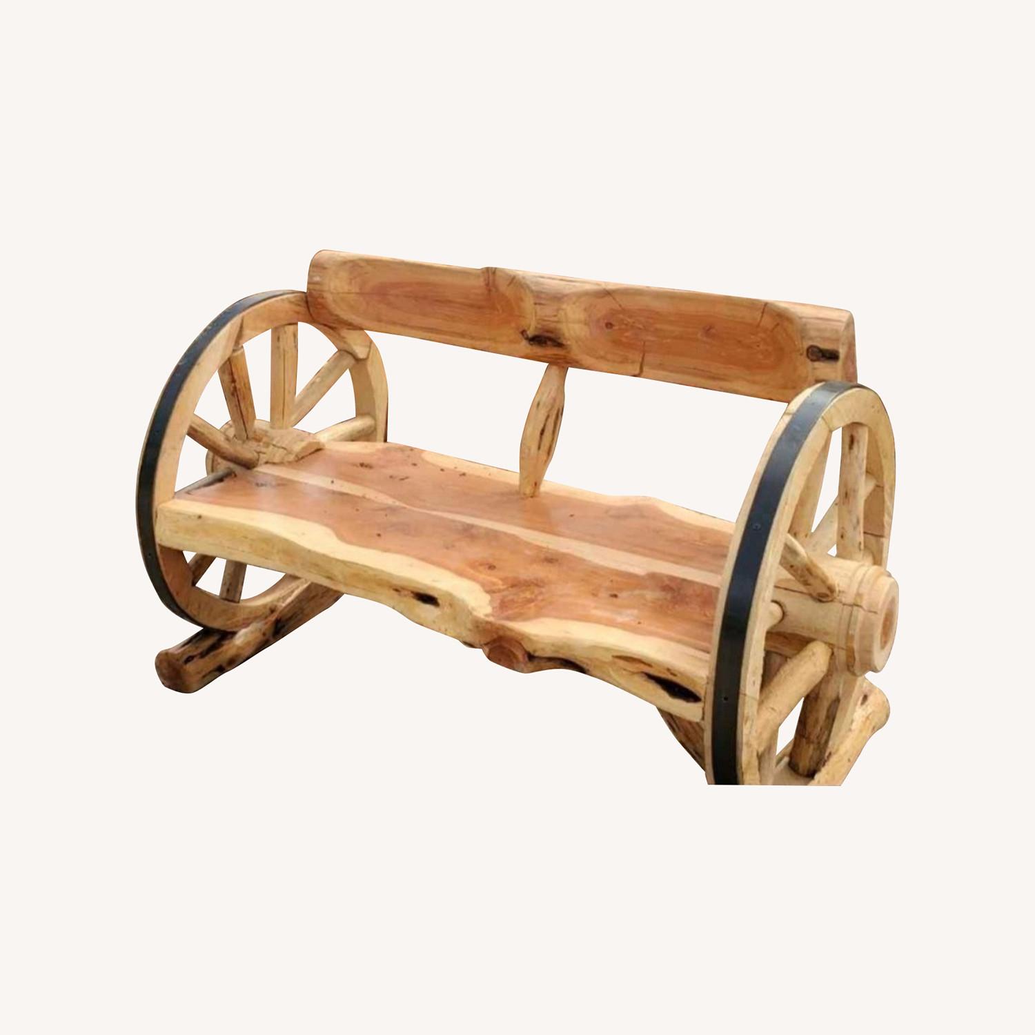 Wagon Wheel Cedar Wood Bench - image-0