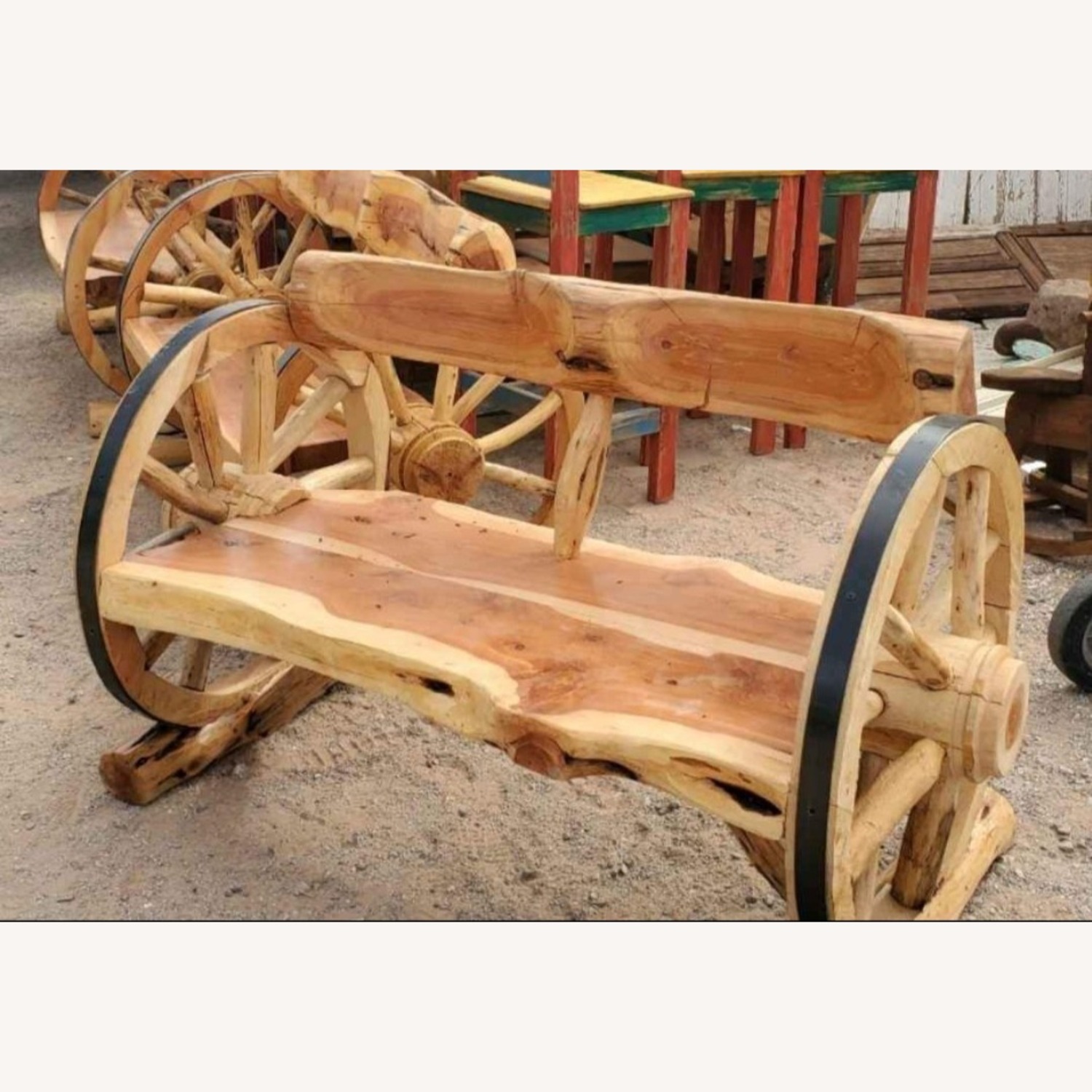 Wagon Wheel Cedar Wood Bench - image-1