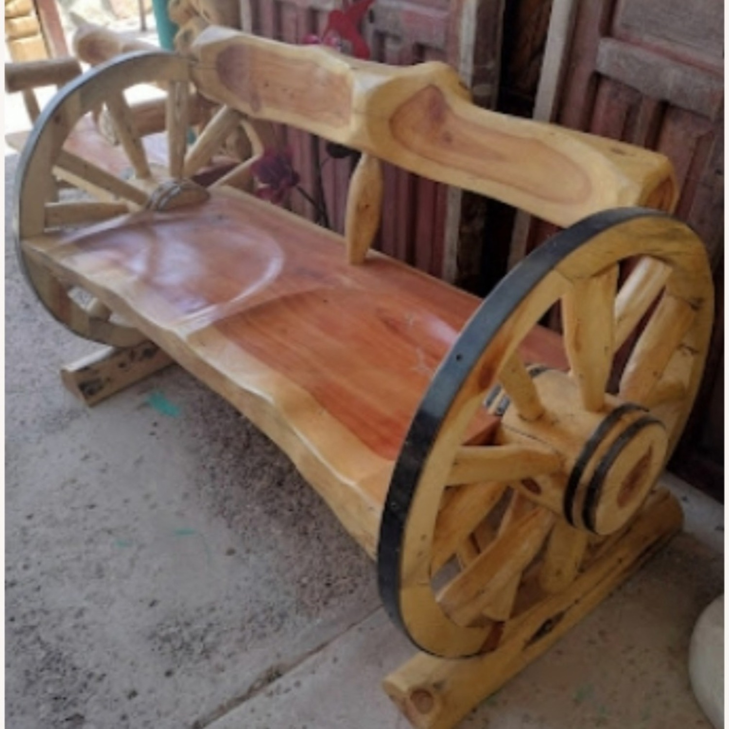 Wagon Wheel Cedar Wood Bench - image-2