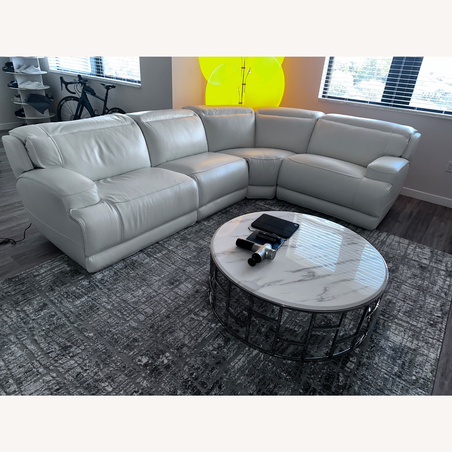 White Leather Power Recliner Sofa - image-3