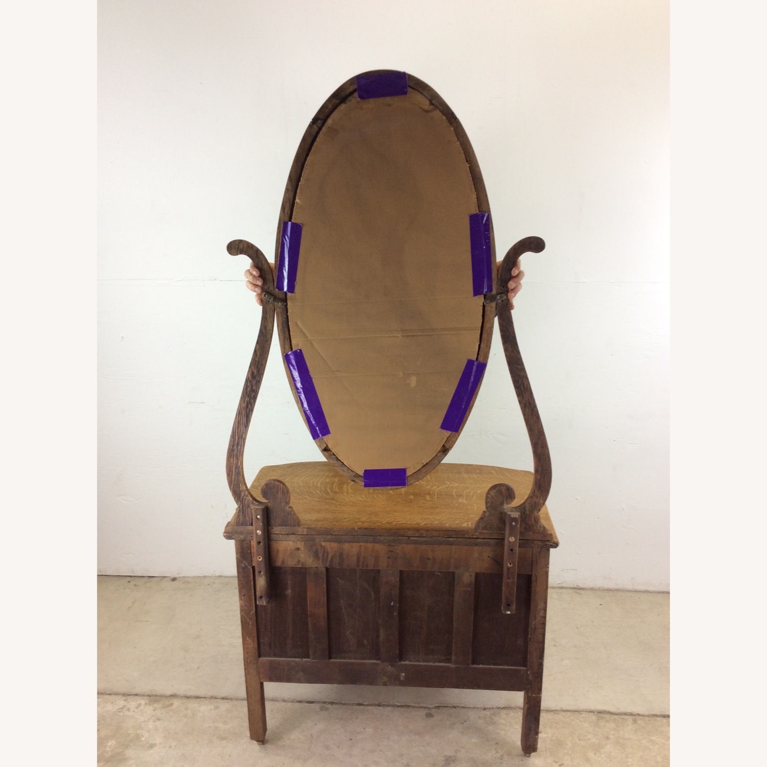 Antique Oak 3 Drawer Dresser with Oval Mirror - image-22