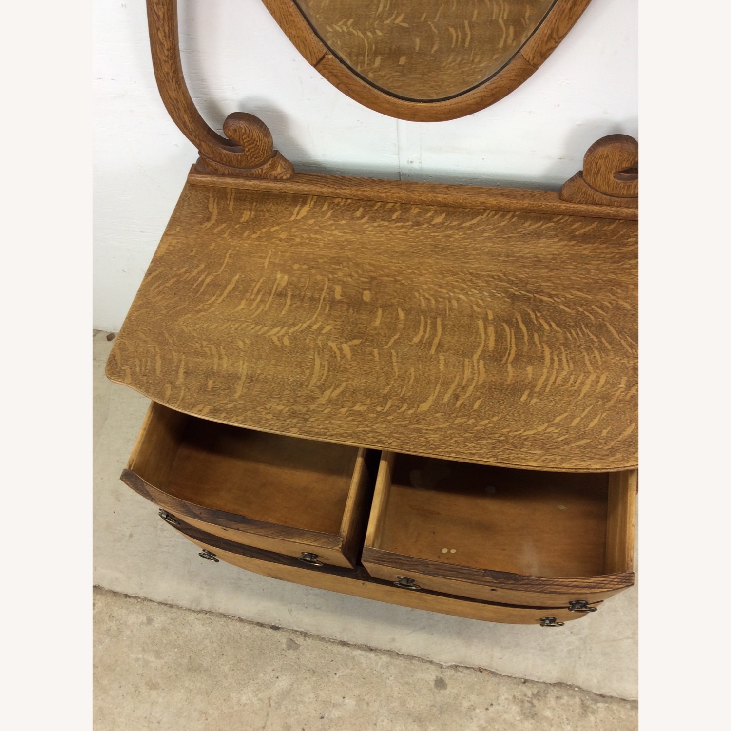 Antique Oak 3 Drawer Dresser with Oval Mirror - image-19