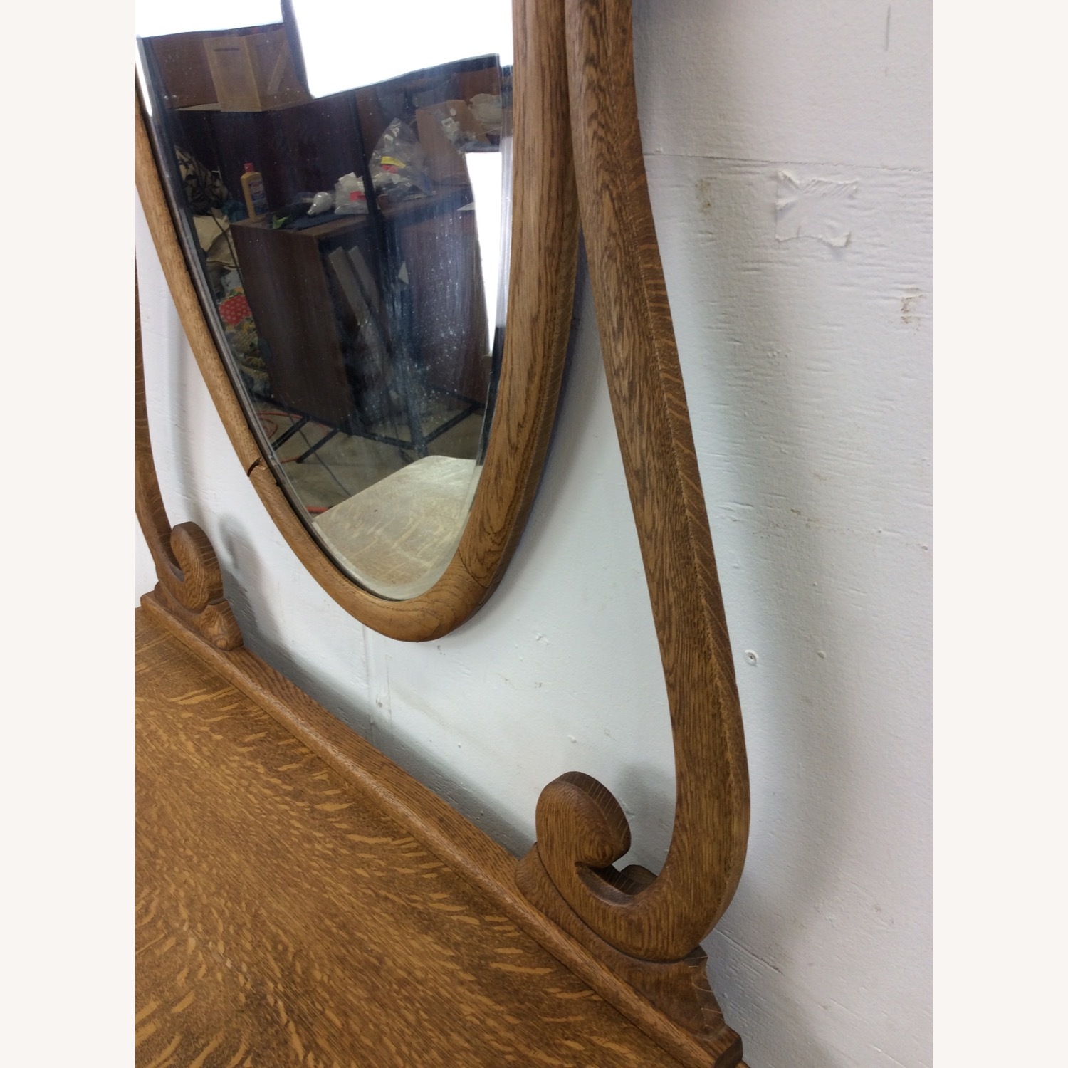 Antique Oak 3 Drawer Dresser with Oval Mirror - image-11
