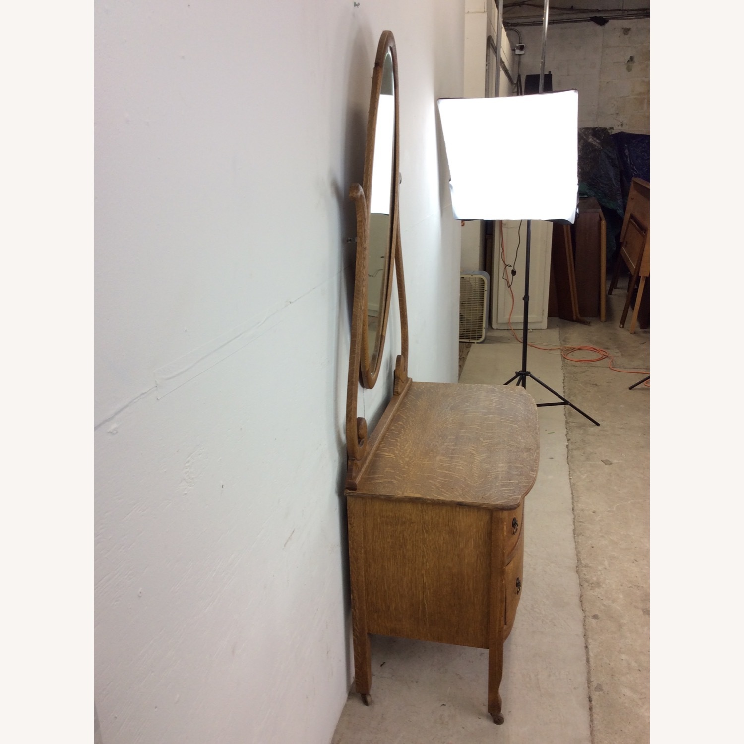 Antique Oak 3 Drawer Dresser with Oval Mirror - image-8