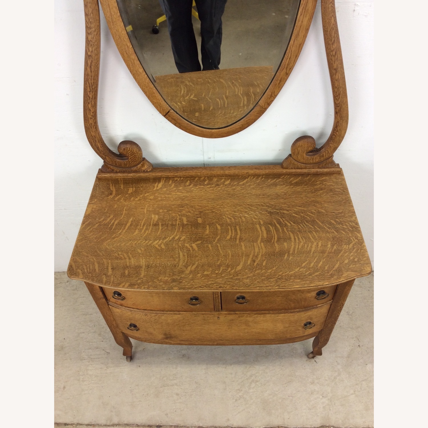 Antique Oak 3 Drawer Dresser with Oval Mirror - image-6