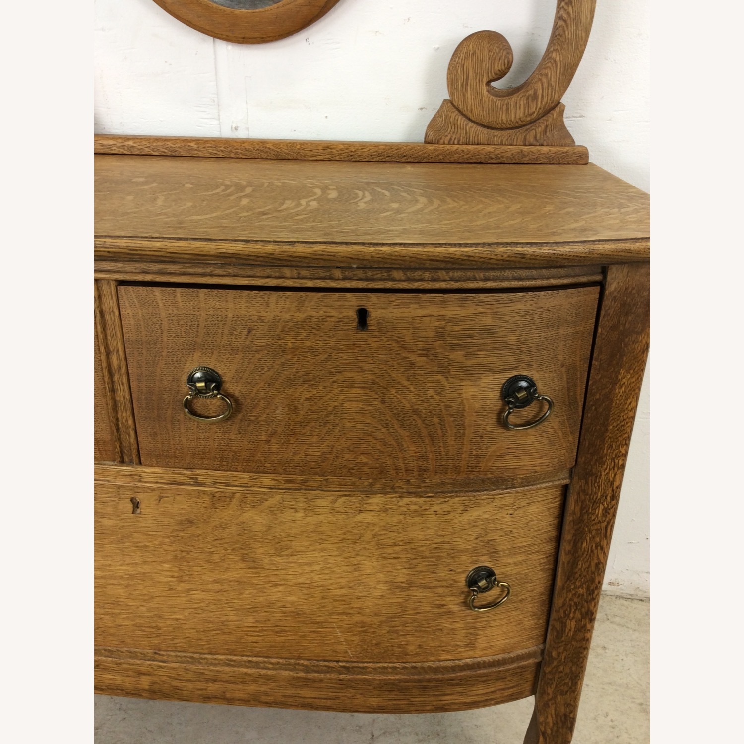 Antique Oak 3 Drawer Dresser with Oval Mirror - image-20